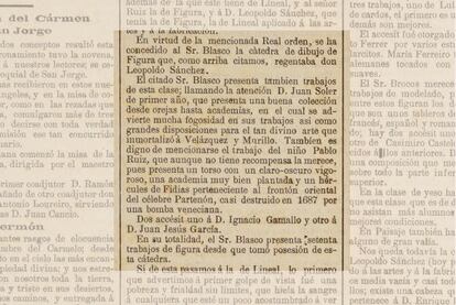 Detalle de la primera crítica de arte a Picasso hallada en A Coruña y que se publicó el 17 de julio de 1894 en el Diario de Galicia.