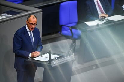 El líder democristiano, Friedrich Merz, este miércoles en el Parlamento alemán en Berlín. 