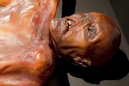 Otra recreación de la momia de Ötzi, el hombre de hielo hallado en la región de Ötza de los Alpes hace más de 5.000 años.