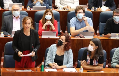 La portavoz de Más Madrid en la Asamblea, Mónica García, durante el pleno. 