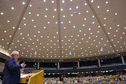 O ex-presidente do Brasil Luiz Inácio Lula da Silva durante discurso no Parlamento Europeu.