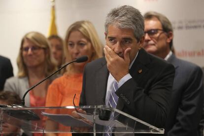 Francesc Homs, este lunes en la rueda de prensa tras declarar en el Supremo.