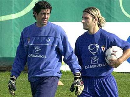 Bonano y Gancedo, en su primer entrenamiento con el Murcia.