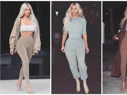 Kim Kardashian, con cuatro estilismos de la sexta colecci&oacute;n de Yeezy dise&ntilde;ada por su marido, el rapero Kanye West.