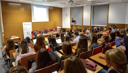 Auditorio en el que se celebró el congreso IA & Law, en el marco de la Cátedra ICADE-Fundación Notariado seguridad jurídica en la sociedad digital 