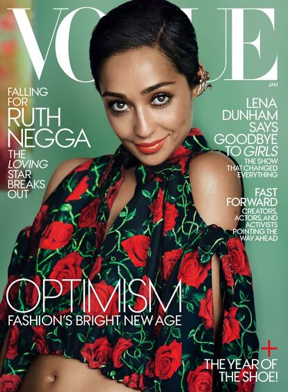 Los tonos verde esperanza protagonizan la portada del número de enero de Vogue (con Ruth Negga como protagonista). La búsqueda del optimismo en plena tensión sociopolítica.