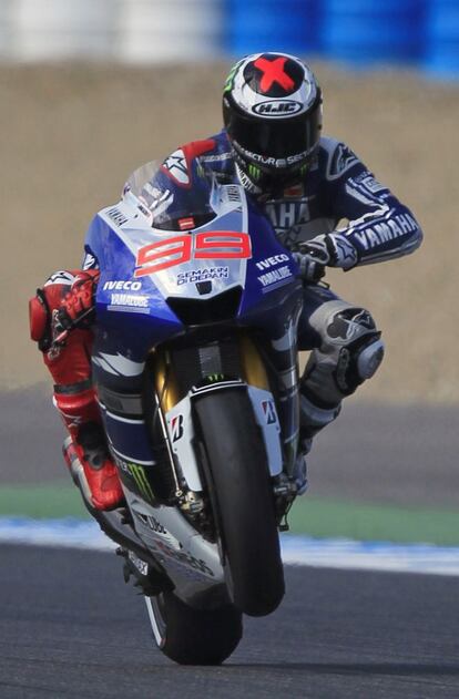 Jorge Lorenzo celebra su pole.