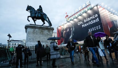 The poster in Madrid's Sol Square that has caused the diplomatic spat.