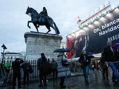 The poster in Madrid's Sol Square that has caused the diplomatic spat.