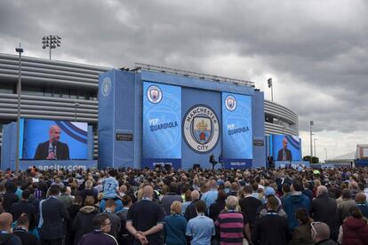 Presentaci&oacute;n de Pep Guardiola, este domingo en el Etihad Stadium.