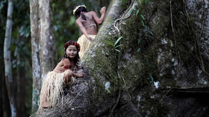 Una niña de la tribu Shanenawa en el estado Acre (Brazil).