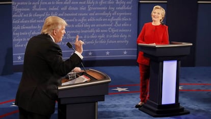 Donald Trump e Hillary Clinton no debate em Nova York.