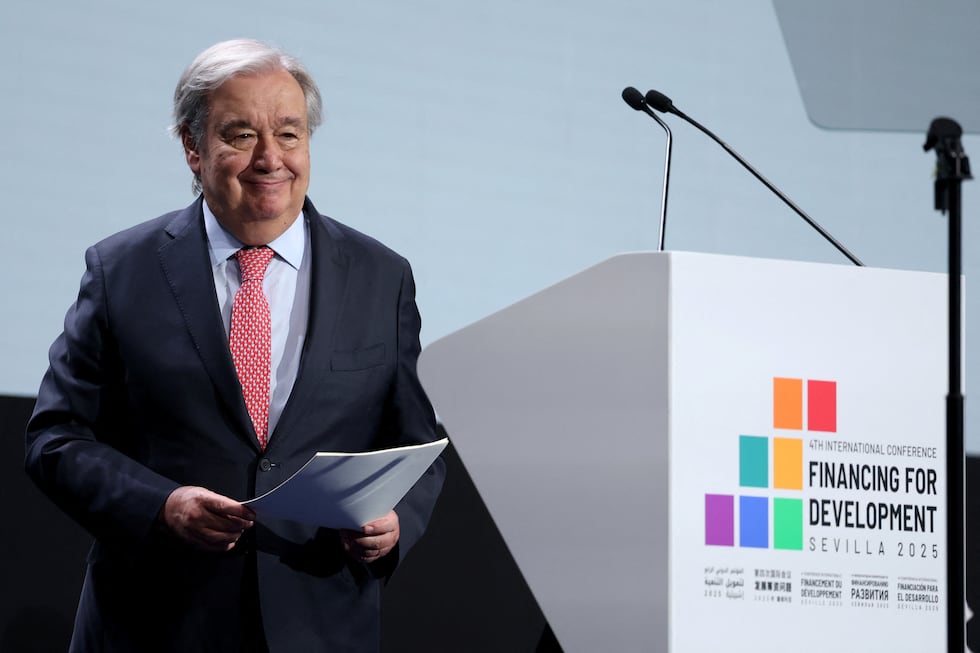 El secretario general de Naciones Unidas, António Guterres, este lunes en la cumbre de Sevilla.