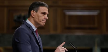 El presidente del Gobierno, Pedro Sánchez durante su intervención en el Congreso este miércoles durante la sesión de control al Gobierno.