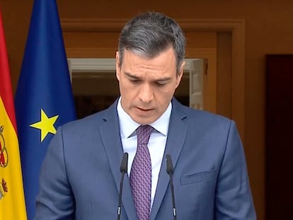 Pedro Sánchez, durante el anuncio de elecciones en La Moncloa.