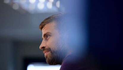 Gerard Piqué, durante una comparecencia ante los medios de comunicacion en Barcelona.