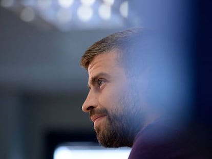 Gerard Piqué, durante una comparecencia ante los medios de comunicacion en Barcelona.