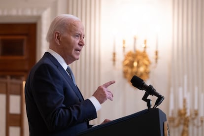 El presidente de Estados Unidos, Joe Biden, durante su intervención de este viernes en la Casa Blanca en Washington.
