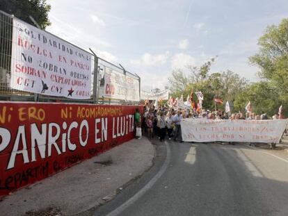 Workers protest against planned layoffs at Panrico's plant in Santa Perpètua de Mogoda in the Barcelona area.