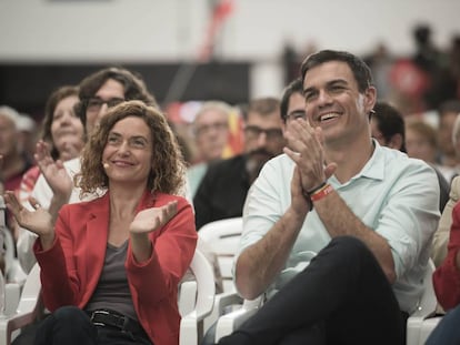 Pedro S&aacute;nchez y Meritxell Batet en el mitin en L&#039;Hospitalet de Llobregat. 