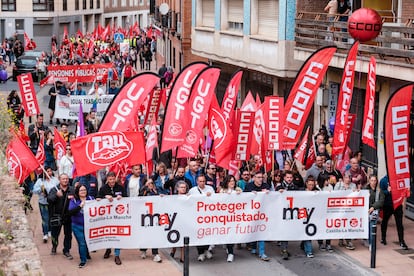Un momento de la manifestación del primero de mayo en Guadalajara, este jueves.
