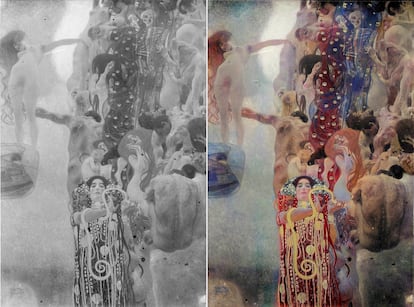O resultado do trabalho do algoritmo sobre o quadro 'Medicina', de Gustav Klimt.