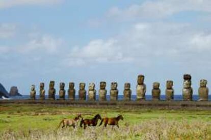 15 moáis forman el grupo más espectacular, en la plataforma de Ahu Tongariki.