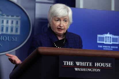 Janet Yellen durante una conferencia de prensa en la Casa Blanca. 