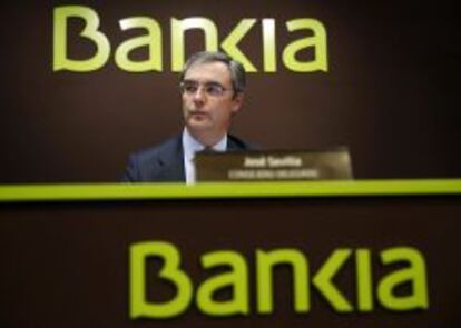 El consejero delegado de Bankia, Jos&eacute; Sevilla, durante la rueda de prensa en la que anunci&oacute; hoy que el grupo BFA-Bankia obtuvo un beneficio de 894 millones hasta septiembre, un 77,7% m&aacute;s.