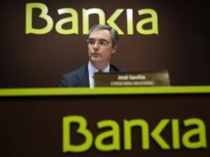 El consejero delegado de Bankia, Jos&eacute; Sevilla, durante la rueda de prensa en la que anunci&oacute; hoy que el grupo BFA-Bankia obtuvo un beneficio de 894 millones hasta septiembre, un 77,7% m&aacute;s.