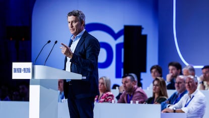 Alberto Núñez Feijóo en la clausura del congreso nacional del partido, este domingo en Ifema (Madrid).