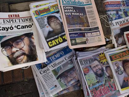 Portadas de la prensa colombiana informando de la muerte de Alfonso Cano.