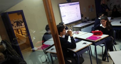 Alumnos de un colegio de Villanueva de la Ca&ntilde;ada (Madrid).