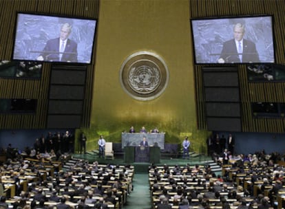 Imagen de la Asamblea General de la ONU durante el discurso de Bush.