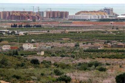 Terrenos previstos para Mundo Ilusión, con el complejo de Marina d&#39;Or al fondo.