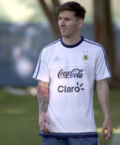 Messi, en un entrenamiento con Argentina.