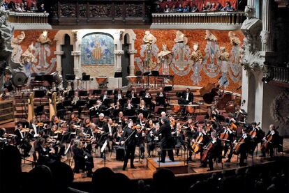 La Royal Concertgebouw Orchestra, durante su actuación ayer en el Palau de la Música de Barcelona.
