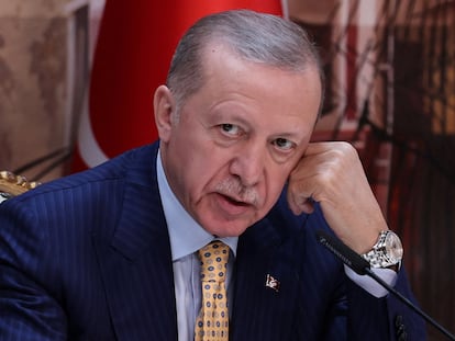 El presidente turco, Recep Tayyip Erdogan, durante una conferencia de prensa el pasado 8 de marzo en Estambul.
