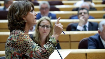 La ministra de Justicia, Dolores Delgado, en la sesión de control en el Senado del 2 de octubre.