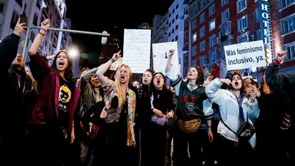 Varias personas, en la manifestación del 8-M celebrada este año en Madrid.