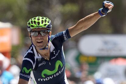 Valverde celebra el triunfo en la etapa de la ronda australiana.
