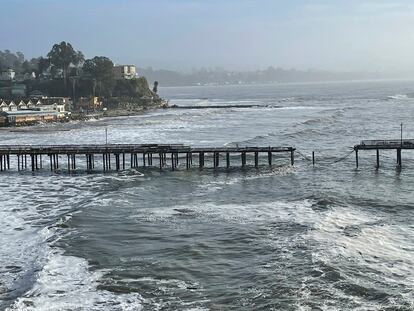 A damaged section of the Capitola Wharf is shown on Monday, Jan. 6, 2023, in Capitola, Calif.