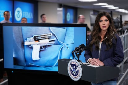 Kristi Noem durante una conferencia de prensa en Washington, el 24 de enero de 2026.