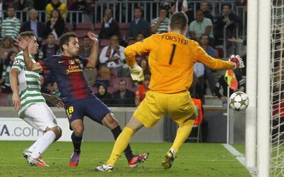 Jordi Alba marca el gol de la victoria del Bar&ccedil;a.