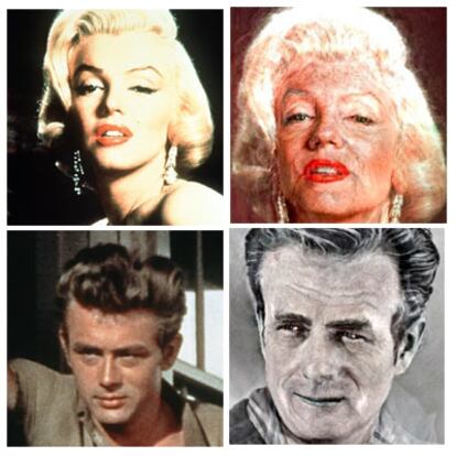 Así hubieran envejecido Marilyn Monroe y James Dean, según el <i>software</i> del Laboratorio de la Percepción.