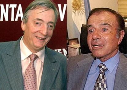 Los candidatos presidenciales Néstor Kirchner y Carlos Ménem.