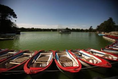 Barcas ancladas en el lago de la Casa de Campo.