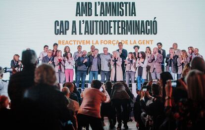 El presidente de Òmnium Cultural, Xavier Antich, en el acto 'Amb la amnistía cap a l'autodeterminació' celebrado en L'Hospitalet de Llobregat (Barcelona) el pasado noviembre.