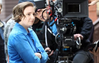 Lena Dunham, na gravação de 'Girls'.