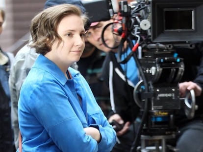 Lena Dunham, na gravação de 'Girls'.